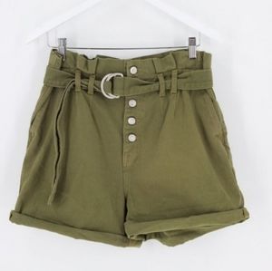 Free People Women's Size 8 Cindy Utility Belted Sage Shorts High Rise Pleated